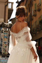 Ivory Wedding Dress A Line Spaghetti Straps Lace Tulle Bridal Gown