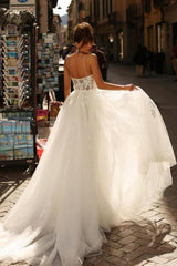 Ivory Wedding Dress A Line Spaghetti Straps Lace Tulle Bridal Gown