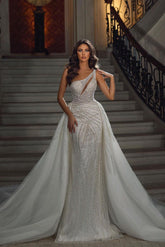 Ivory Wedding Dress Mermaid Sequined Bridal Dress With Panel Train