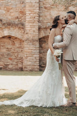 Ivory Wedding Dress Mermaid Strapless Lace Bridal Gown With Train