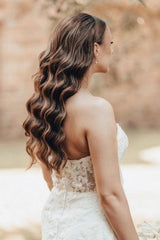 Ivory Wedding Dress Mermaid Strapless Lace Bridal Gown With Train