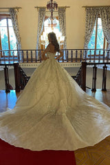 Ivory Wedding Dress Sequined Off the Shoulder Long Sleeves Ball Gown Bridal Dress
