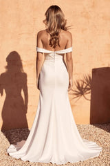 Ivory Wedding Dress Sheath/Column Off the Shoulder Bridal Dress