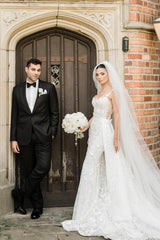 Ivory Wedding Dress Sleeveless Lace Bridal Gown With Detachable Panel Train