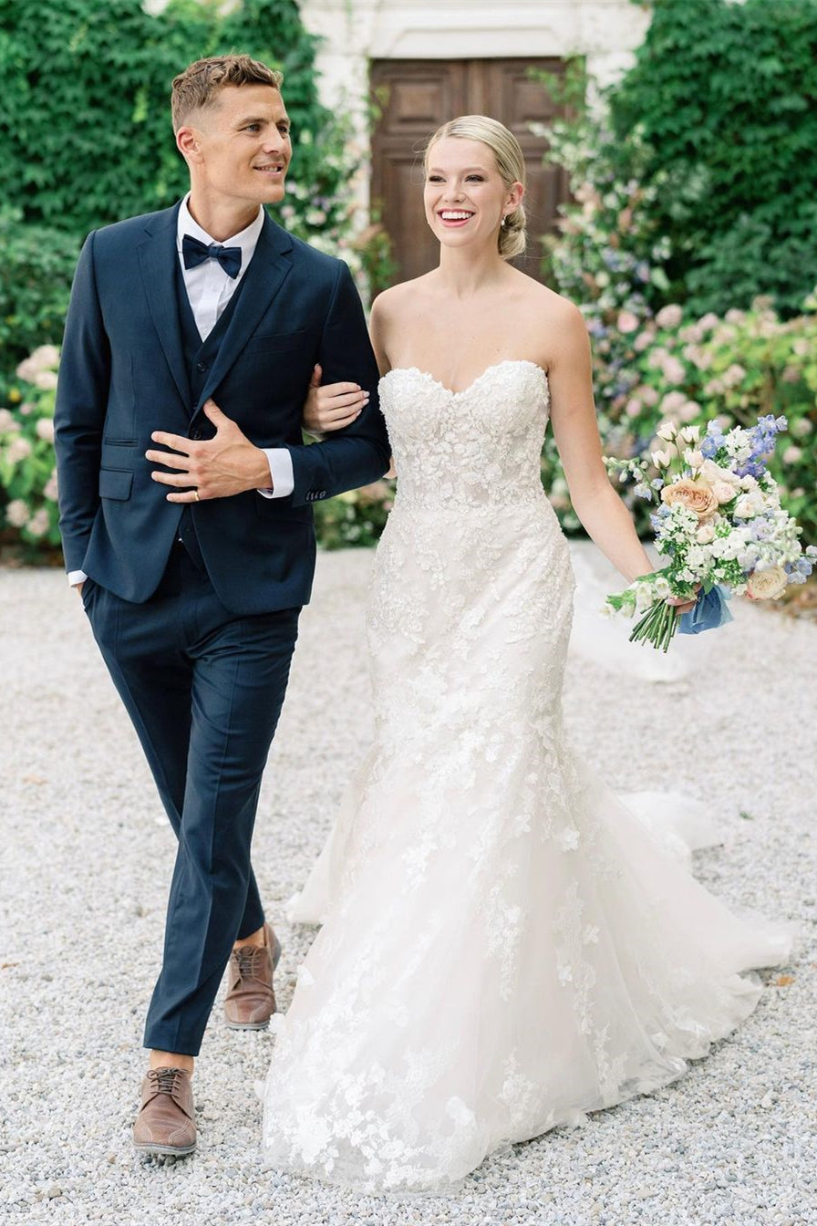 Ivory Wedding Dress Sweetheart Mermaid Tulle Appliques Bridal Dress