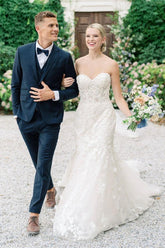 Ivory Wedding Dress Sweetheart Mermaid Tulle Appliques Bridal Dress