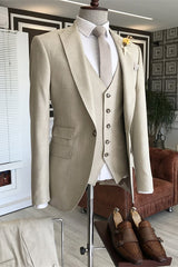 Ivory White Three Piece Peaked Lapel Prom Suit