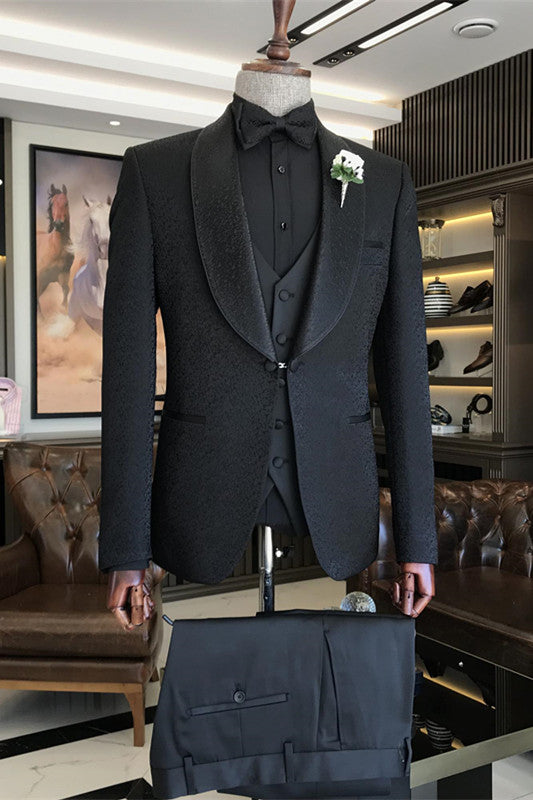 Jacquard Shawl Lapel Three Piece Wedding Suit Newest