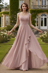 Chiffon A-Line Mother of the Bride Dress with Pleated Bodice