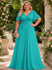 Chiffon A-Line Mother of the Bride Dress with Beading and Flutter Sleeves