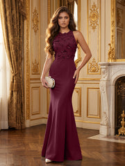 Satin Mermaid Evening Dress with High Neck and 3D Flowers