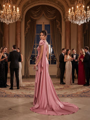Satin Mermaid Evening Dress with One-Shoulder Bow and 3D Floral Draping