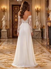 Satin Wide-Leg Evening Jumpsuit with Lace Appliques and Long Sleeves