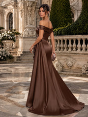 Satin Mermaid Evening Dress with Off-Shoulder Neckline and 3D Flowers