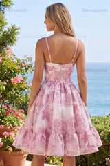 Pink Floral Keyhole Corset Short Homecoming Dress with 3D Flower Detail