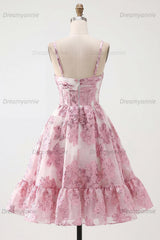 Pink Floral Keyhole Corset Short Homecoming Dress with 3D Flower Detail
