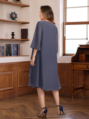 Knee Length A Line Scoop Mother of the Bride & Groom Dresses with Beaded Jacket and Ruffles
