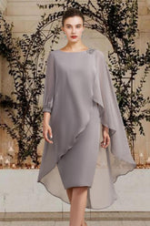 Knee Length Mother of the Bride Sheath Column Jewel Neck Dresses