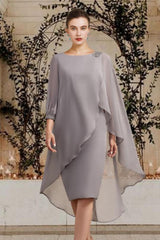 Knee Length Mother of the Bride Sheath Column Jewel Neck Dresses