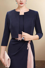 Knee Length Mother of the Bride Sheath Dresses with Short Sleeves