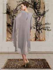 Knee Length Mother of the Bride Sheath Column Jewel Neck Dresses