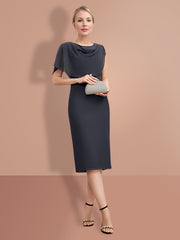 Knee Length Short Sleeve Sheath Column Dresses for the Mother of the Bride