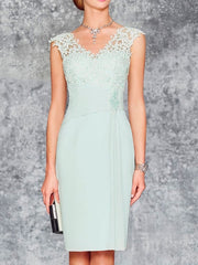 Knee Length V Neck Sheath Column Mother of the Bride Dresses