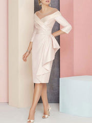 Knee Length V Neck Sheath Column Mother of the Bride Dresses