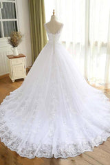 Lace Beaded Wedding Dress V Neck Ball Gown Tulle Bridal Dress