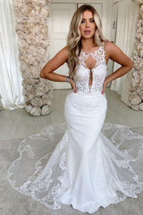 Lace Mermaid Wedding Dress Appliques Tulle Wedding Dress
