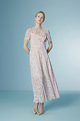 Lace Short Sleeve Maxi A Line Casual Holiday Dress