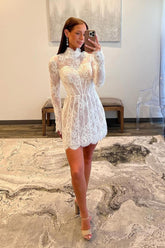 Lace Short Wedding Dress Long Sleeve A Line Homecoming Dress