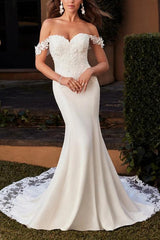 Lace Sweep Train Modern Wedding Dress