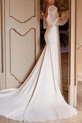 Lace Trumpet/Mermaid Square Neckline Elastic Satin Wedding Dress
