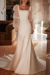 Lace Trumpet/Mermaid Square Neckline Elastic Satin Wedding Dress