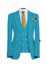 Lake Blue Three Piece Peaked Lapel Prom Suit