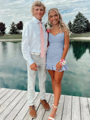 Cute Sheath Satin Short Homecoming Dress with Ruffles