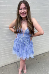 Lavender Homecoming Dress A-Line Lace Short Prom Dress