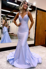 Lavender Prom Dress Rhinestone Spaghetti Straps Mermaid Evening Dress
