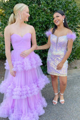Lavender Prom Dress Ruffled Tulle Sweetheart Long Formal Dress