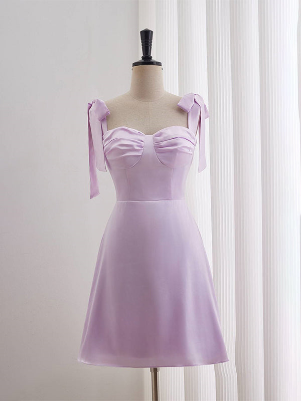 A-line Bow Tie Ruched Short Homecoming Dress