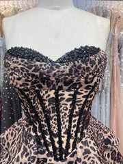 Leopard Print Corset A Line Short Floral Homecoming Dress with Beading