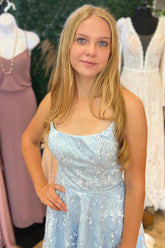 Light Blue Homecoming Dress A-Line Lace Short Prom Dress