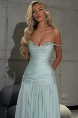 Dreamyannie Mint Green Off The Shoulder Prom Dress A Line Formal Evening Gown