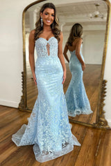 Black Prom Dress Mermaid Sweerheart Corset Evening Dress with Appliques