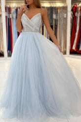 Light Blue Prom Dress Tulle Long Formal Evening Dress