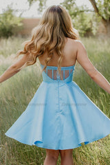 Light Blue Short Corset Strapless Homecoming Dress with Pockets