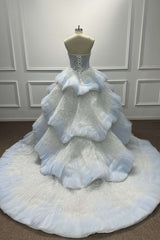 Light Blue Strapless Prom Dress Tiered Sequined Sweet 16 Party Dress