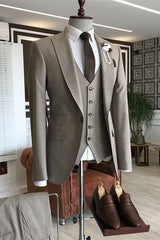 Light Coffee Peaked Lapel 3 Piece Formal Business Suit