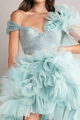 Light Green High-Low Organza Short Homecoming Dress